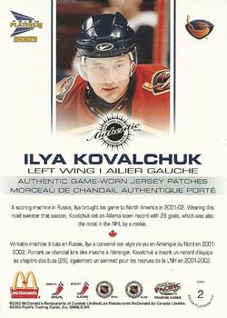2002-03 Pacific Prism Platinum McDonald's - Jersey Patches Silver #2 Ilya Kovalchuk Back