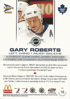 2002-03 Pacific Prism Platinum McDonald's - Jersey Patches Silver #18 Gary Roberts Back