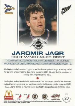 2002-03 Pacific Prism Platinum McDonald's - Jersey Patches Silver #20 Jaromir Jagr Back