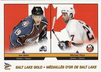 2002-03 Pacific Prism Platinum McDonald's - Salt Lake Gold #9 Joe Sakic / Michael Peca  Front