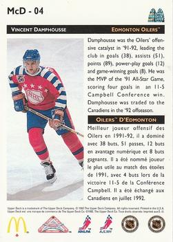 1992-93 Upper Deck McDonald's All-Stars #McD-04 Vincent Damphousse Back
