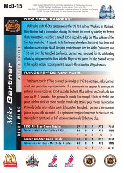 1993-94 Upper Deck McDonald's NHL All-Stars #McD-15 Mike Gartner Back