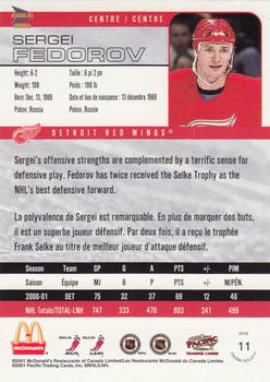2001-02 Pacific Prism Gold McDonald's #11 Sergei Fedorov Back