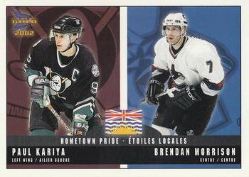 2001-02 Pacific Prism Gold McDonald's - Hometown Pride #2 Paul Kariya / Brendan Morrison  Front