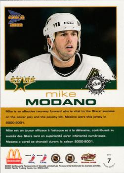 2001-02 Pacific Prism Gold McDonald's - Game-Worn Jersey Patches Silver Foil #7 Mike Modano Back