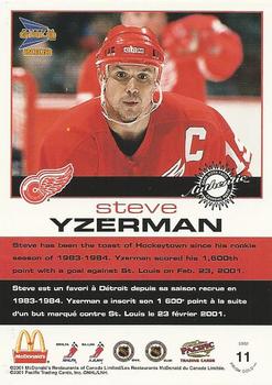 2001-02 Pacific Prism Gold McDonald's - Game-Worn Jersey Patches Silver Foil #11 Steve Yzerman Back