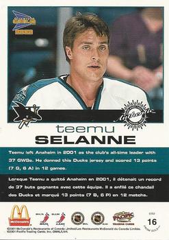 2001-02 Pacific Prism Gold McDonald's - Game-Worn Jersey Patches Silver Foil #16 Teemu Selanne Back