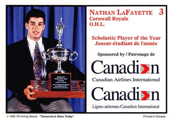 1991 7th Inning Sketch CHL Award Winners #3 Nathan Lafayette Back