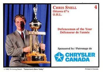 1991 7th Inning Sketch CHL Award Winners #4 Chris Snell Back