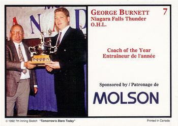 1991 7th Inning Sketch CHL Award Winners #7 George Burnett Back