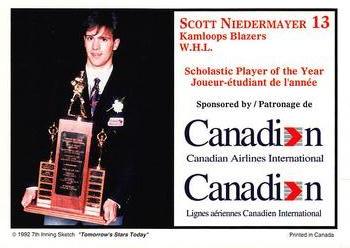 1991 7th Inning Sketch CHL Award Winners #13 Scott Niedermayer Back