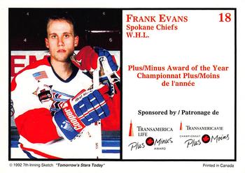 1991 7th Inning Sketch CHL Award Winners #18 Frank Evans Back