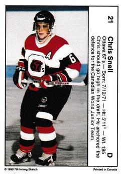 1991 7th Inning Sketch Memorial Cup (CHL) #21 Chris Snell Back