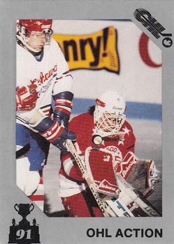 1991 7th Inning Sketch Memorial Cup (CHL) #47 OHL Action (Sault Ste. Marie vs. Oshawa) Front