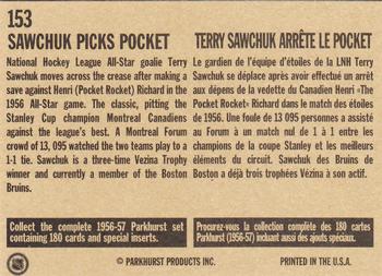 1994 Parkhurst Missing Link 1956-57 #153 Sawchuk Picks Pocket Back