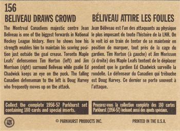 1994 Parkhurst Missing Link 1956-57 #156 Beliveau Draws Crowd Back