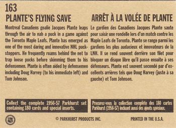 1994 Parkhurst Missing Link 1956-57 #163 Plante's Flying Save Back