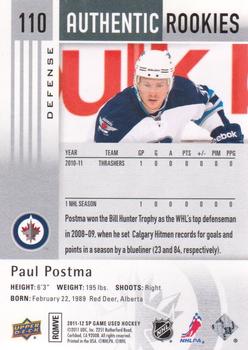 2011-12 SP Game Used #110 Paul Postma Back