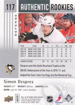 2011-12 SP Game Used #117 Simon Despres Back