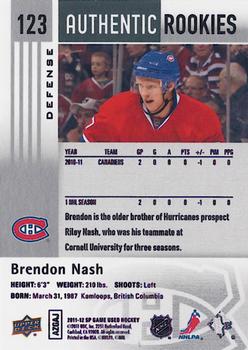 2011-12 SP Game Used #123 Brendon Nash Back