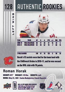 2011-12 SP Game Used #128 Roman Horak Back
