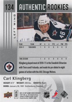 2011-12 SP Game Used #134 Carl Klingberg Back