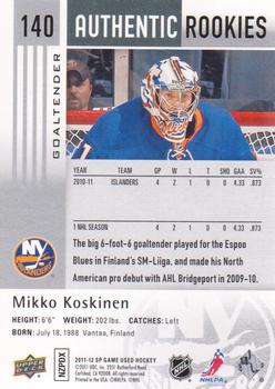 2011-12 SP Game Used #140 Mikko Koskinen Back