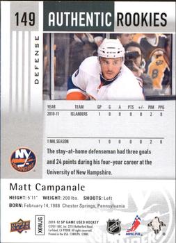 2011-12 SP Game Used #149 Matt Campanale Back