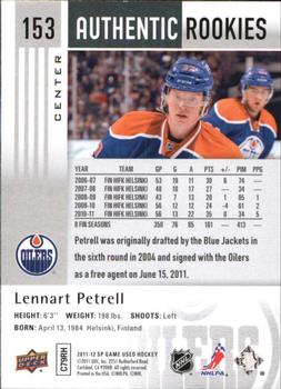 2011-12 SP Game Used #153 Lennart Petrell Back