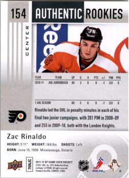 2011-12 SP Game Used #154 Zac Rinaldo Back