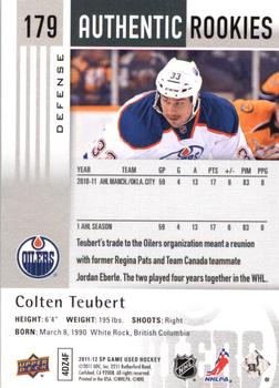 2011-12 SP Game Used #179 Colten Teubert Back