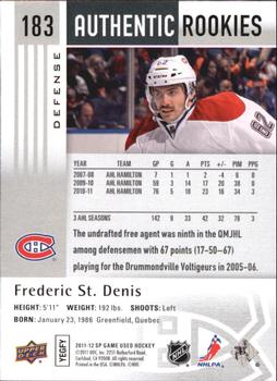 2011-12 SP Game Used #183 Frederic St. Denis Back