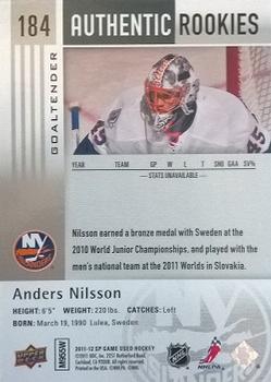 2011-12 SP Game Used #184 Anders Nilsson Back