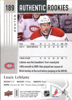 2011-12 SP Game Used #189 Louis Leblanc Back