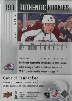 2011-12 SP Game Used #199 Gabriel Landeskog Back