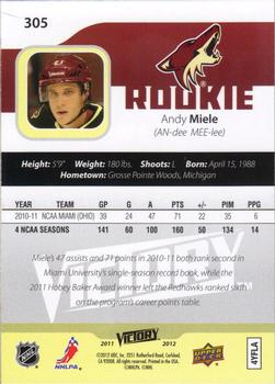 2011-12 Upper Deck - 2011-12 Upper Deck Victory Update #305 Andy Miele Back