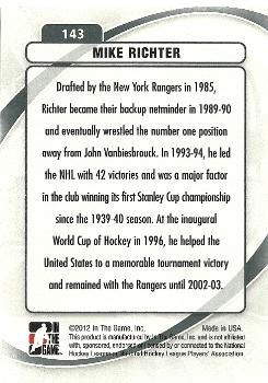 2011-12 In The Game Between The Pipes #143 Mike Richter Back