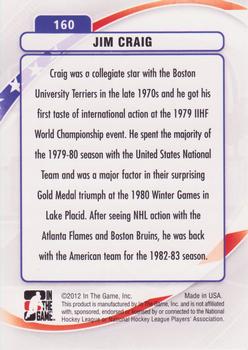 2011-12 In The Game Between The Pipes #160 Jim Craig Back