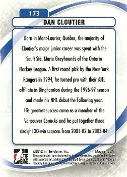2011-12 In The Game Between The Pipes #173 Dan Cloutier Back