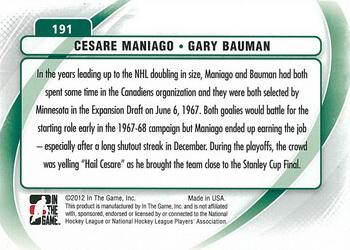 2011-12 In The Game Between The Pipes #191 Cesare Maniago / Gary Bauman Back