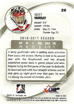 2011-12 In The Game Between The Pipes #26 Matt Murray Back