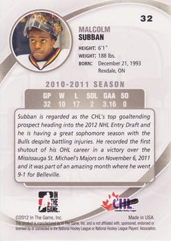 2011-12 In The Game Between The Pipes #32 Malcolm Subban Back