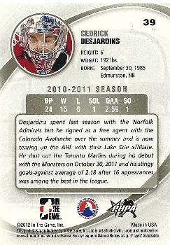 2011-12 In The Game Between The Pipes #39 Cedrick Desjardins Back