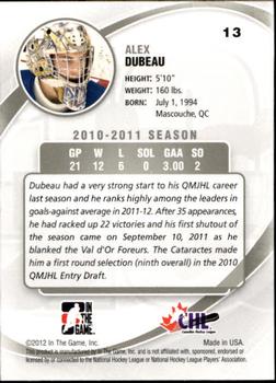 2011-12 In The Game Between The Pipes #13 Alex Dubeau Back