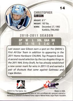 2011-12 In The Game Between The Pipes #14 Christopher Gibson Back