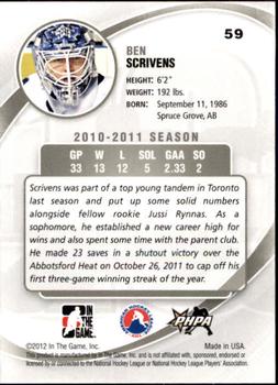 2011-12 In The Game Between The Pipes #59 Ben Scrivens Back