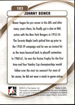2011-12 In The Game Between The Pipes #103 Johnny Bower Back