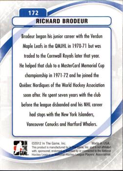 2011-12 In The Game Between The Pipes #172 Richard Brodeur Back