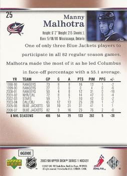 2007-08 Upper Deck #25 Manny Malhotra Back
