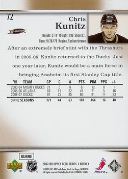 2007-08 Upper Deck #72 Chris Kunitz Back